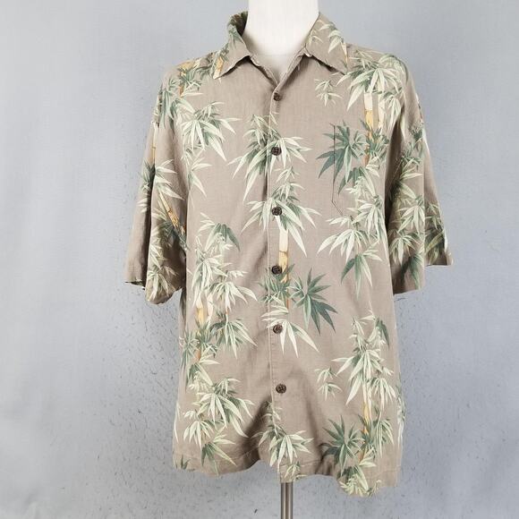 Jamaica Jaxx Shirt Mens 2XL Brown Green Silk Bamboo Hawaiian Camp Short Sleeve - Picture 1 of 12